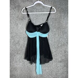 Enchanting Babydoll Lingerie Womens Sz Large Black Sheer Mesh With Thong New